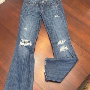 American Eagle Outfitters Flare Distressed Blue Jeans